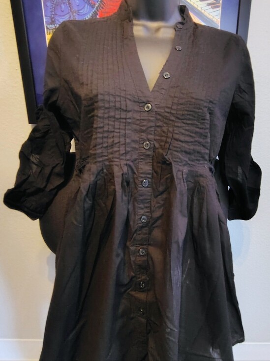Fire Los Angeles Tops - Fire Los Angeles Black Pintuck Cotton Button Front Tunic Top - Size S